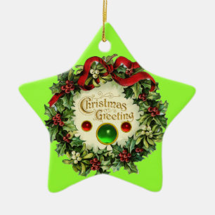 ORNEMENT EN CÉRAMIQUE NOËL COURONNE AVEC MISTLETOES ET BERRIES SAINES