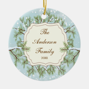 Ornement En Céramique Noël daté de famille de Branche de pin élégant