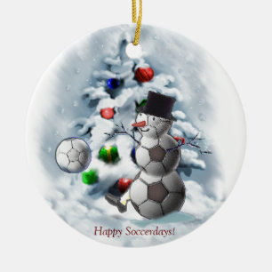 Ornement En Céramique Noël de bonhomme de neige de ballon de football