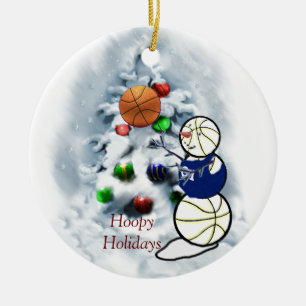 Ornement En Céramique Noël de bonhomme de neige de basket-ball