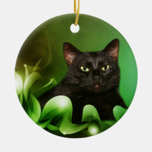 Ornement En Céramique Noël de chat noir (Devant)