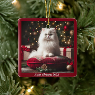 Ornement En Céramique Noël de chat perse blanc