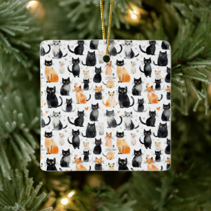 Ornement En Céramique Noël de chats noirs blancs et orange