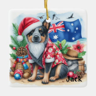 Ornement En Céramique Noël de chien de bétail australien personnalisé