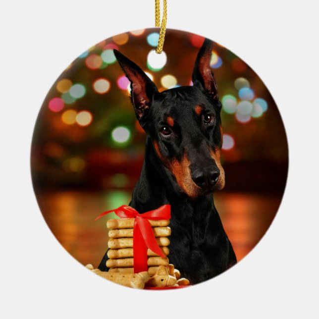 Ornement En Céramique Noël de dobermann (Devant)