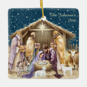 Ornement En Céramique Noël de la Nativité à l'aquarelle