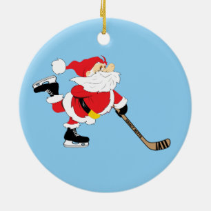 Ornement En Céramique Noël de patinage de Père Noël d'hockey
