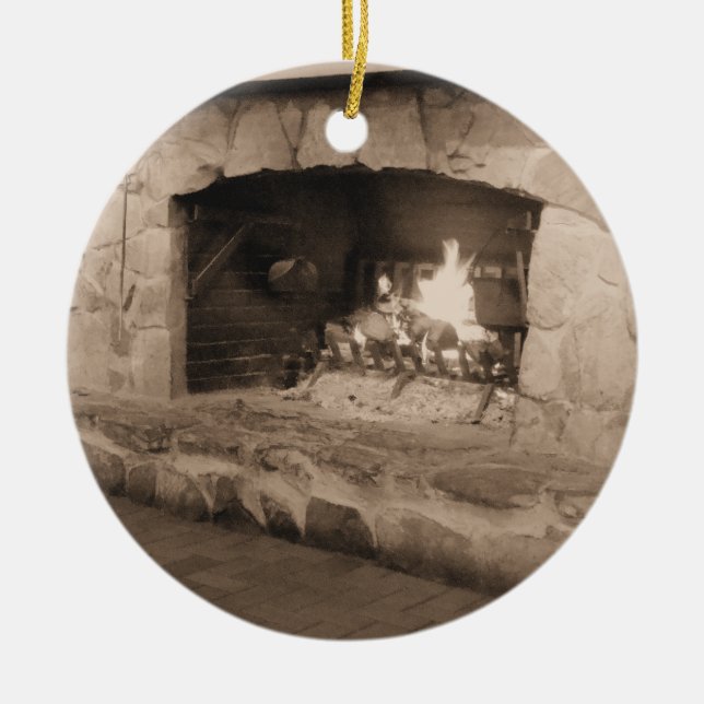 Ornement En Céramique Noël de pays à l'ornement de cabine (Devant)