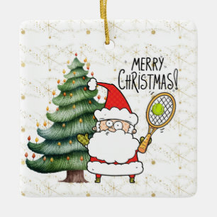 Ornement En Céramique Noël de tennis avec balle de tennis et le Père Noë