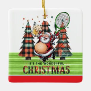 Ornement En Céramique Noël de tennis avec balle de tennis et le Père Noë