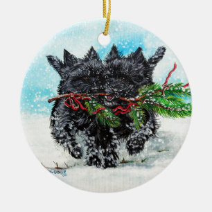 Ornement En Céramique Noël de Terrier de cairn