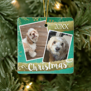 Ornement En Céramique Noël Deux Photos Personnalisées
