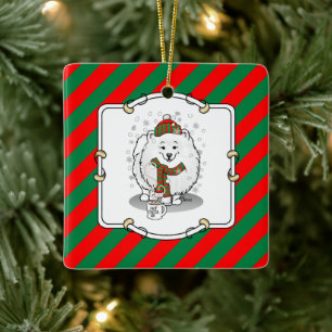 Ornement En Céramique Noël d'hiver Poméranien (blanc) Écharpe de chien N