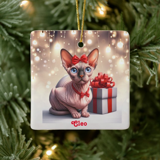 Ornement En Céramique Noël du chat Sphynx (Arbre)