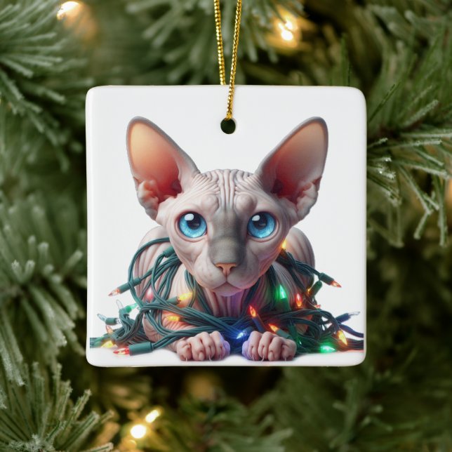 Ornement En Céramique Noël du chat Sphynx (Arbre)