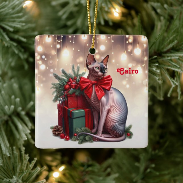 Ornement En Céramique Noël du chat Sphynx (Arbre)