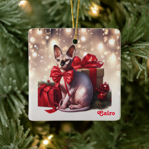 Ornement En Céramique Noël du chat Sphynx