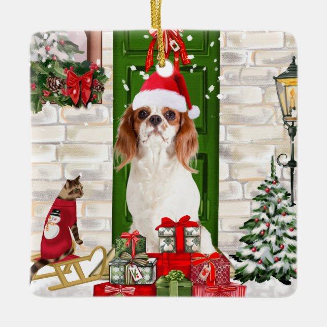 Ornement En Céramique Noël du chien Cavalier King (Devant)