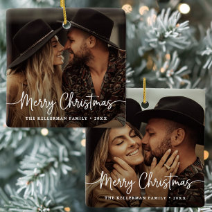 Ornement En Céramique Noël élégant à deux photos recto-verso