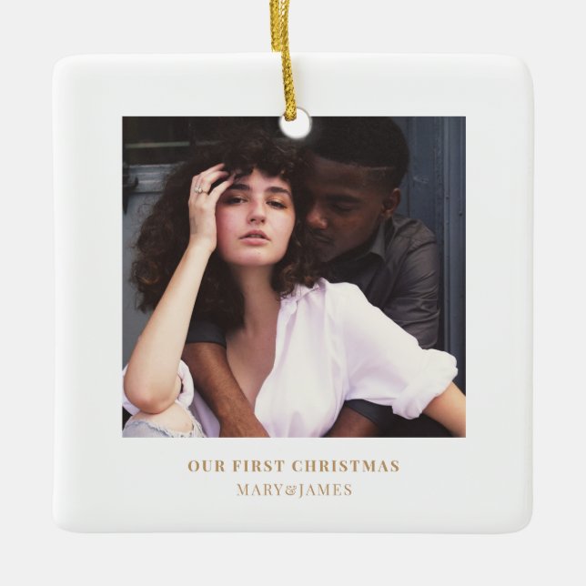 Ornement En Céramique Noël élégant | Minimal Élégant Couple Photo (Devant)
