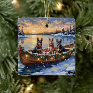 Ornement En Céramique Noël en bateau avec un Malinois belge
