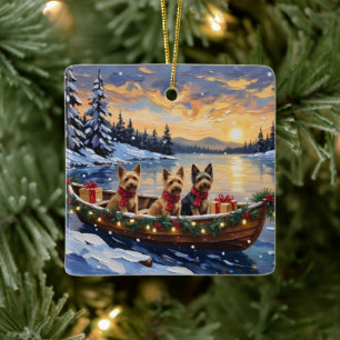 Ornement En Céramique Noël en bateau avec un Terrier Australien