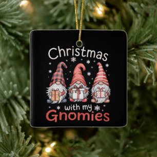 Ornement En Céramique Noël en famille avec mes gnomes à carreaux de Buff