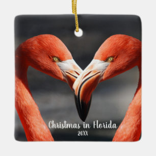 Ornement En Céramique Noël en Floride Flamant rose Amour Ornament