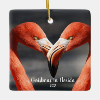 Ornement En Céramique Noël en Floride Flamant rose Amour Ornament