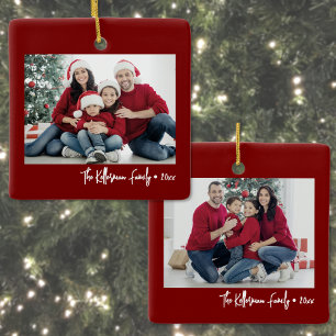 Ornement En Céramique Noël familial double face personnalisé avec deux p