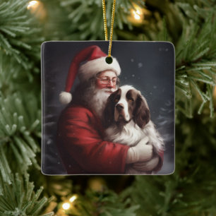 Ornement En Céramique Noël festif Springer Spaniel Santa Claus