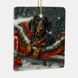 Ornement En Céramique Noël Fête Chien Dachshund