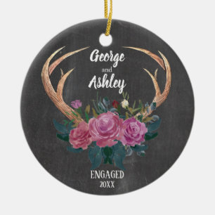Ornement En Céramique Noël floral de l'ornement   Antler de fiançaille