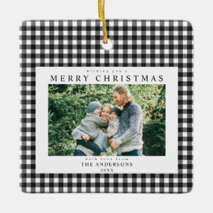 Ornement En Céramique Noël Gingham Noir et Blanc 2 Photo