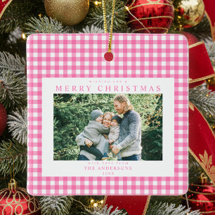 Ornement En Céramique Noël Gingham Rose 2 Photo