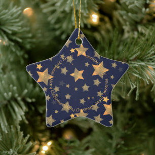 Ornement En Céramique Noël Golden Stars Marine Bleu Classique Élégant