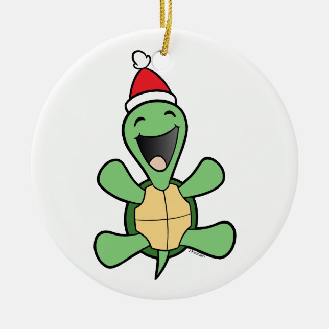 Ornement En Céramique Noël heureux de tortue (Devant)
