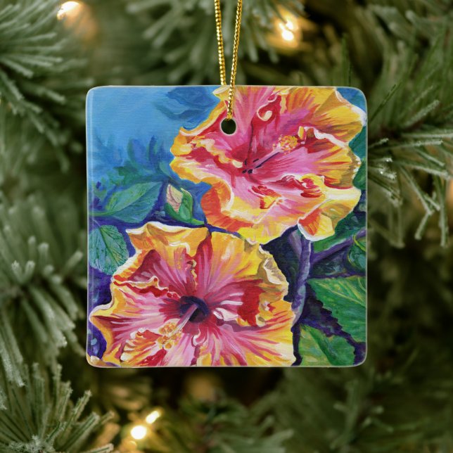 Ornement En Céramique Noël hibiscus Mele Kalikimaka Hawaii (Arbre)