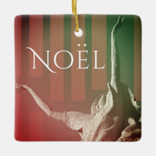Ornement En Céramique "Noel"/"Joy" avec l'Angel de pliage rouge foncé ve