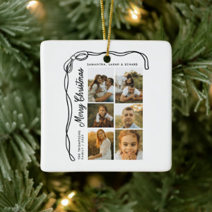 Ornement En Céramique Noël joyeux à la famille avec un nœud 6 Photos