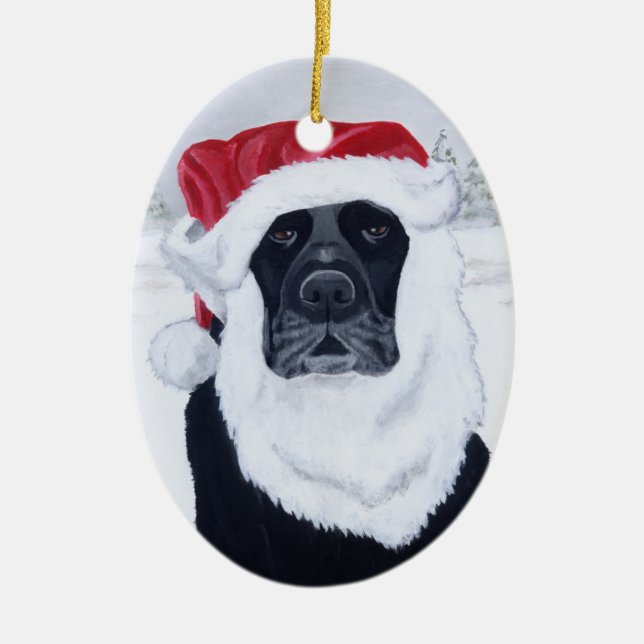 Ornement En Céramique Noël Labrador noir Père Noël (Devant)