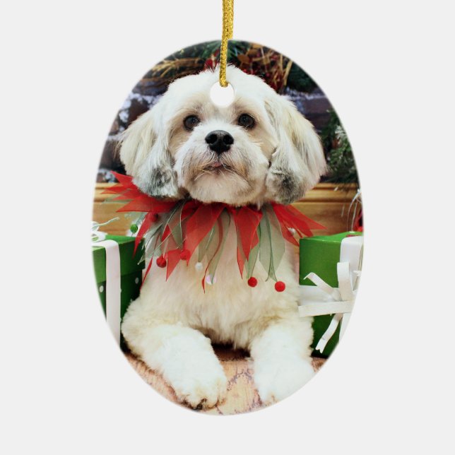 Ornement En Céramique Noël - Lhasa Apso - Muffie (Devant)