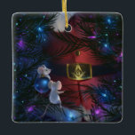 Ornement En Céramique Noël maçonnique unique<br><div class="desc">Peut-être les ornements de Noël maçonniques les plus uniques autour ! Cet art fraternel cool peint par Raphaela Wilson représente un Père Noël vintage portant une boucle de ceinture maçonnique. Ces souris blanches qui observent silencieusement depuis l'arbre de Noël le savaient tout le temps bien sûr... Personnalisez l'ornement de fête...</div>