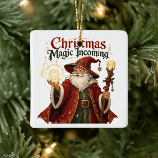 Ornement En Céramique Noël Magie Arrivée Magicien Père Noël