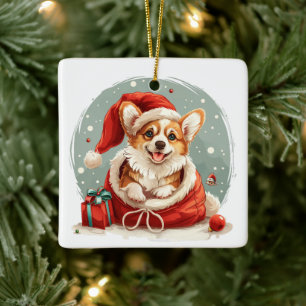 Ornement En Céramique Noël Pembroke Welsh Corgi Puppy