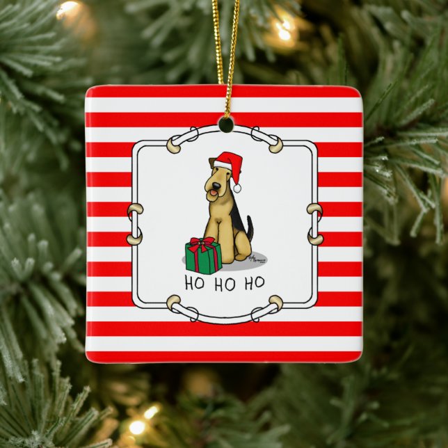Ornement En Céramique Noël Père Noël Airedale Terrier HO HO Cher (Arbre)