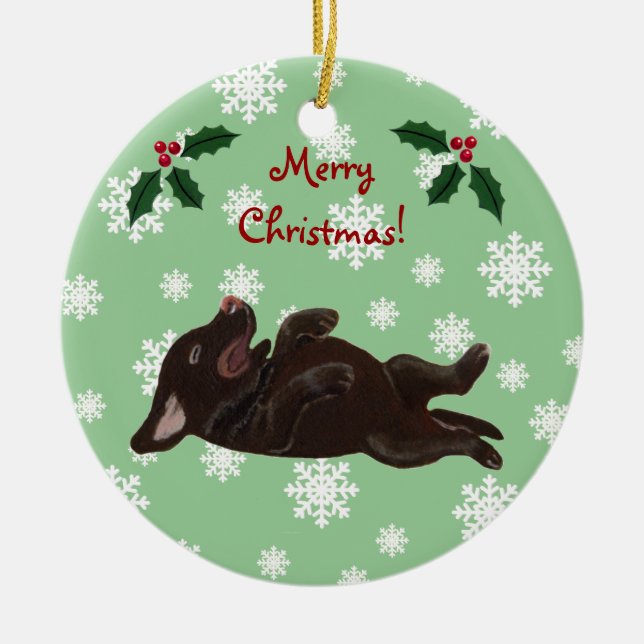 Ornement En Céramique Noël personnalisé de Labrador de chocolat (Devant)