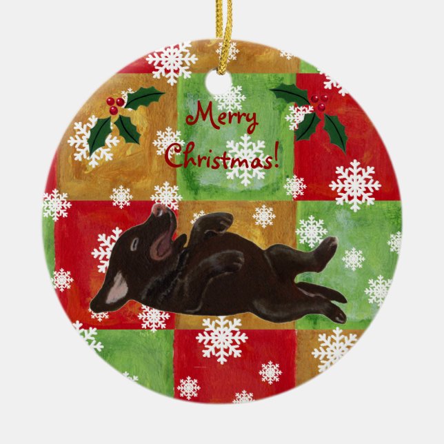 Ornement En Céramique Noël personnalisé de Labrador de chocolat (Devant)