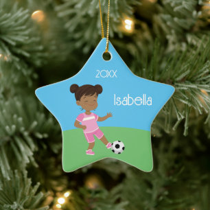 Ornement En Céramique Noël personnalisé fille noire mignonne