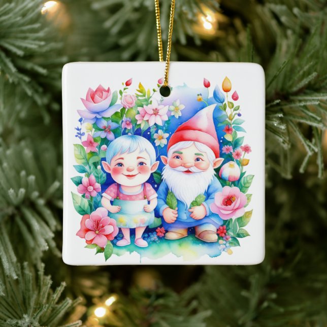 Ornement En Céramique Noël personnalisé M. et Mme Clause Gnomes (Arbre)